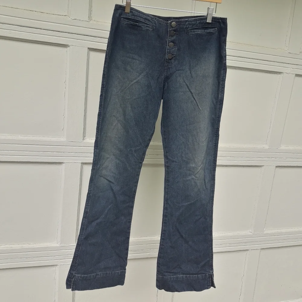 Vintage Bell Bottom Jeans Button Fly VTG 90s Cotton Denim Abercrombie & Fitch 6 - Picture 9 of 13